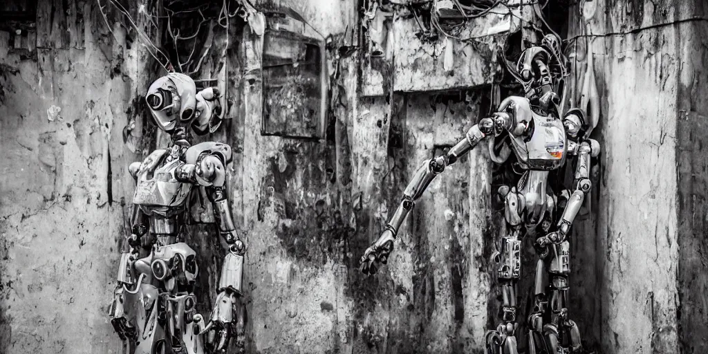 Image similar to mecha ROBOT of AJEGUNLE SLUMS of Lagos inside african JESUS CHRIST about AESTHETICS surrounding large UFO within NEON rays of light, 35mm, f/1.4,