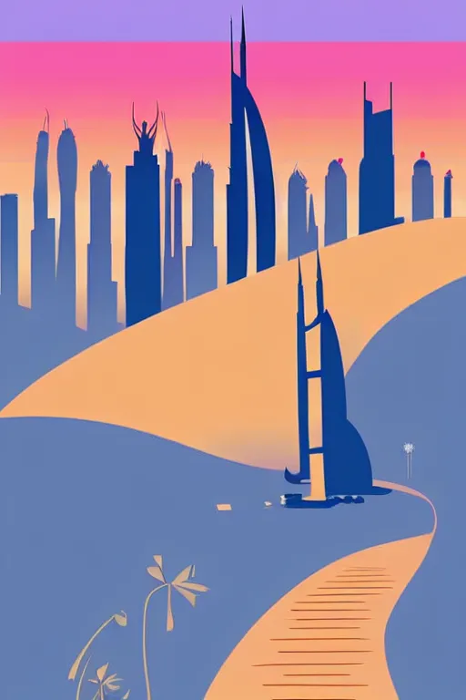 Prompt: minimalist boho style art of colorful dubai at sunrise, illustration, vector art