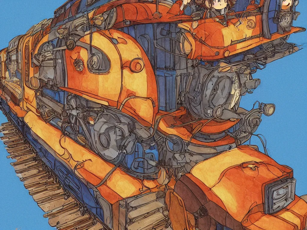 Prompt: longitudinal cut sideview of a anime train, autumn light, colorful, nausicaa of the valley of the wind, beautiful, by studio ghibli, digital art, concept art, manga, cute and adorable, illustration