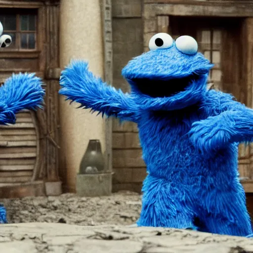 Prompt: cookie monster in game of thrones. having the time of his life.