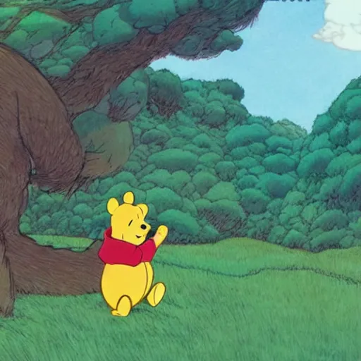 Image similar to winnie the pooh as anime character, ghibli, illustration