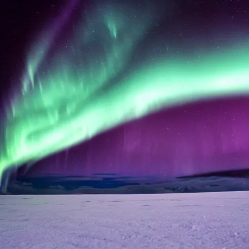 Image similar to evil rising in antarctica, heavy snow storm, northern lights