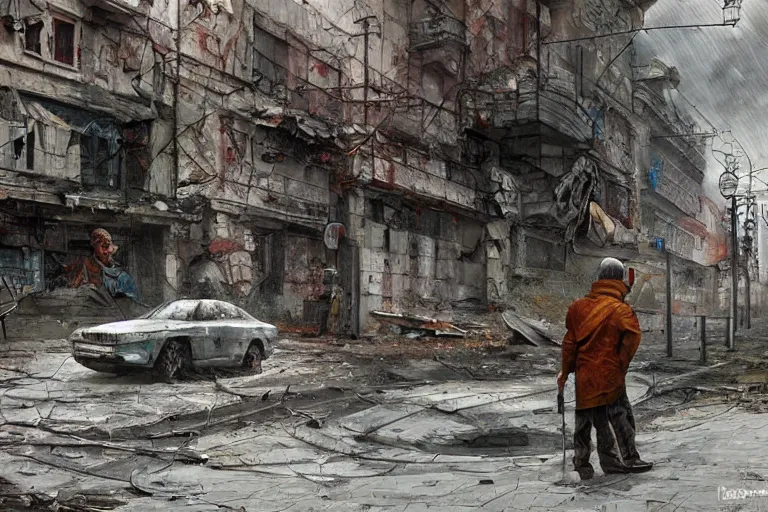 Image similar to derelict soviet, concept art, kyiv streen, ukrainian city, street cinematic clean art darek zabrocki, digital art,