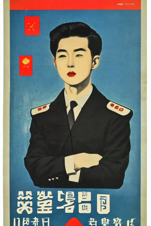 Prompt: cai xukun, 1 9 6 0 s soviet poster