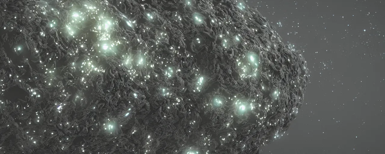 Image similar to galaxy movie still, highly detailed, houdini simulation, octane render