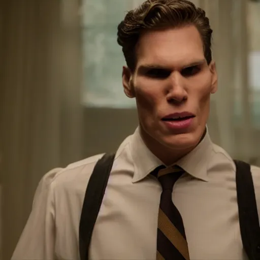 Prompt: Live Action Still of Jerma985 in Sabrina (film), real life, hyperrealistic, ultra realistic, realistic, highly detailed, epic, HD quality, 8k resolution, body and headshot, film still