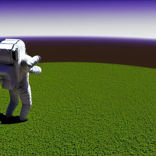 Prompt: A 3D render of an astronaut walking in a green desert