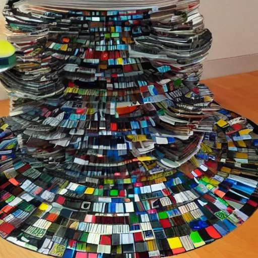 Image similar to tower of babel but it is made from 12 inch vinyl LPs