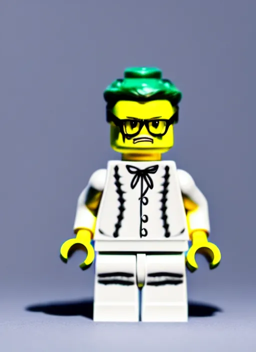 Image similar to macro photo still of lego walter white, 8 k, studio lighting, left side key light, product shot