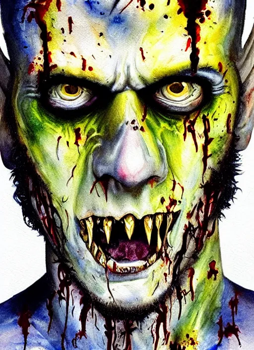 Prompt: zombie hollywood professional acting headshot, hyperrealism, david dennis, magazine cover person, intricate detailed, studio lighting, charming expression gesicht, hauntingly beautiful zombie, watercolor art, epic, legendary, drawn and painted, colored layers, dulled contrast, exquisite fine art, splatterpaint
