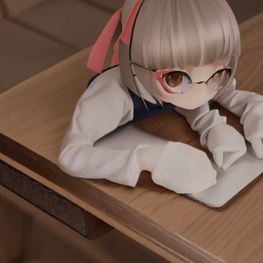 Prompt: cute fumo plush girl is clipping inside a table, vray