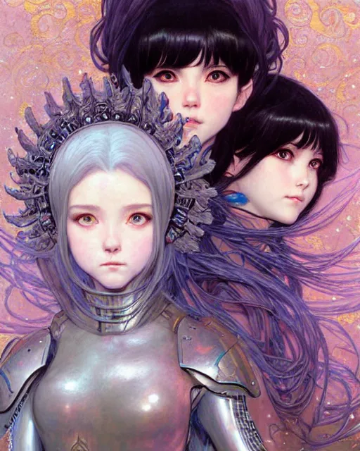 Image similar to portrait of two beautiful cute young maiden girls with short white hairs in warhammer armor, art by ( ( ( kuvshinov ilya ) ) ) and wayne barlowe and gustav klimt and artgerm and wlop