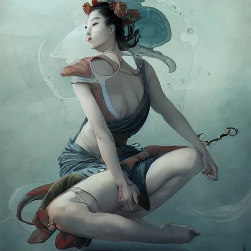 Prompt: lee jin - eun by nicola samuri, m. w. kaluta, peter mohrbacher, rule of thirds, seductive look, beautiful