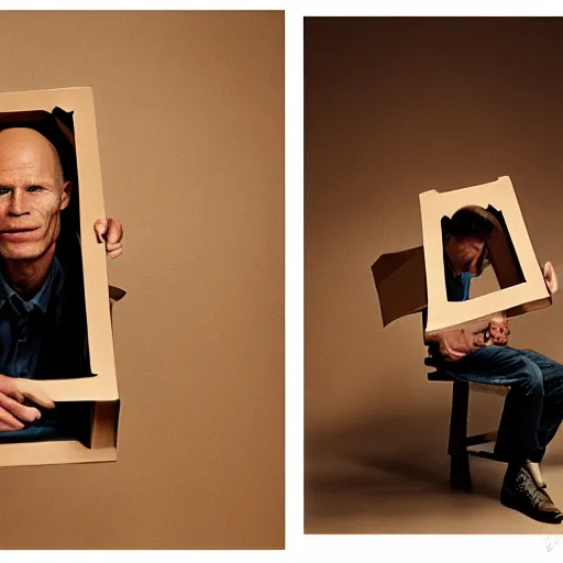 Image similar to Cardboard art representation of Ed Harris, studio lighting, F 1.4 Kodak Portra