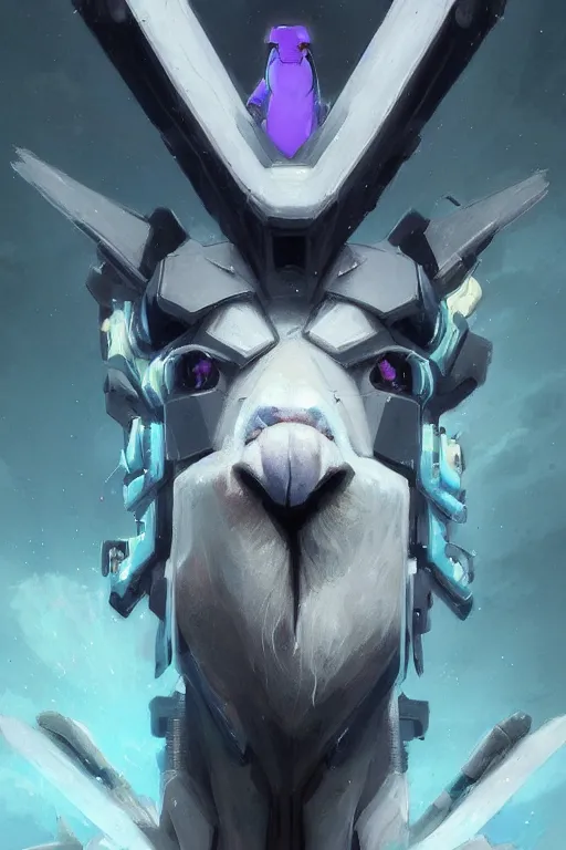 Image similar to closeup portrait of an evangelion beast mode llama, cyberpunk concept art by pete mohrbacher and artgerm and wlop and greg rutkowski and deathburger, digital art, highly detailed, intricate, sci-fi, sharp focus, Trending on Artstation HQ, deviantart, unreal engine 5, 4K UHD image, daily deviation, masterpiece llama art