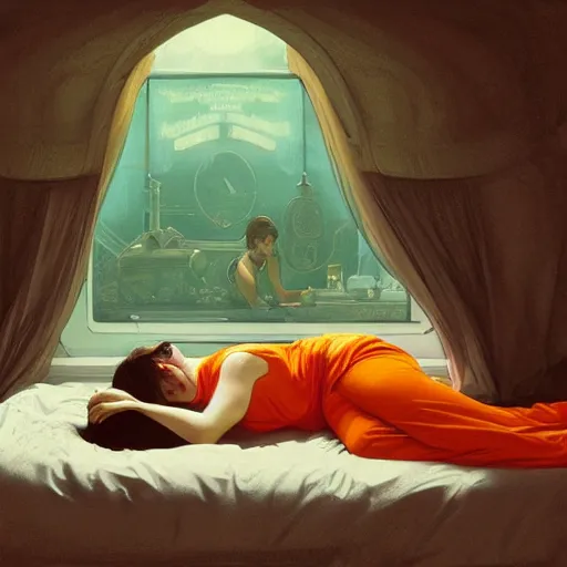 Image similar to guinness bottles and young man in orange shirt and a girl in green shirt sleeping in bed, highly detailed, digital painting, artstation, concept art, smooth, sharp focus, illustration, art by artgerm and greg rutkowski and alphonse mucha