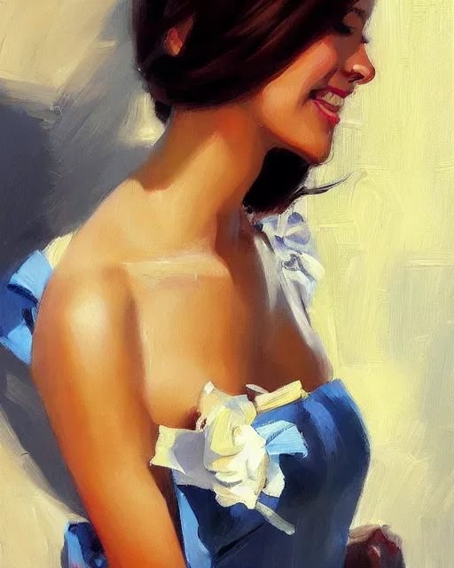 Image similar to a fine art painting of an elegant sly smiling woman by richard s. johnson, instagram, deviantart, figurative art, fine art, oil on canvas