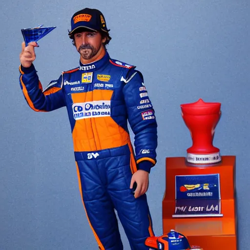 Image similar to wax figure of fernando alonso, realism, 4 k, award winning photograph, award winning photograph