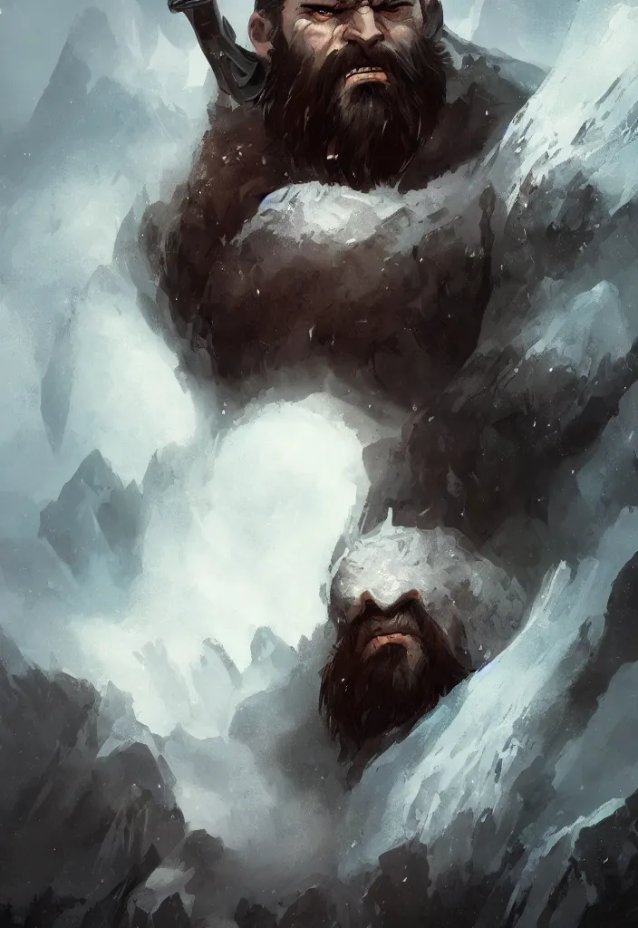 Image similar to portrait of ice giant, bearded face, concept art in style of Greg Rutkowski, John Singer Sargant, painted by Frazetta, trending on artstation