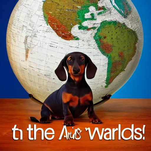 Image similar to the world is happy for you, large scale photo, globe is surrounded by dachshunds