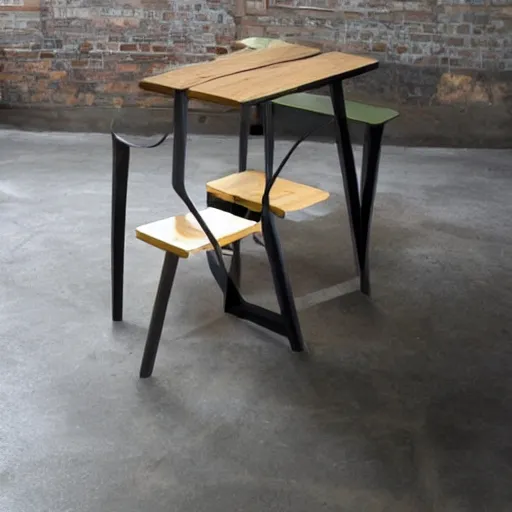 Image similar to a dining set made from pure recycled materials, conceptual art