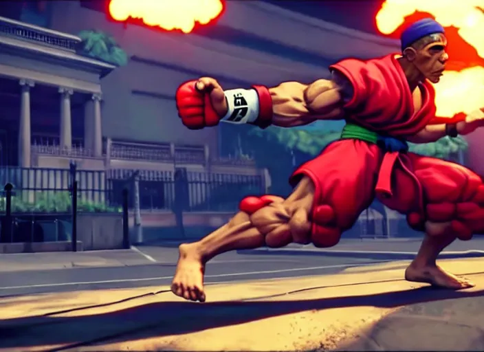 Image similar to ` barrack obama in street fighter v ( 2 0 1 7 ), dynamic pose, official media, ps 4 in - game cinematic, 5 k