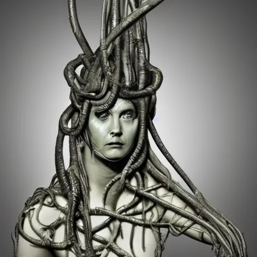 Prompt: medusa statue made by hr giger