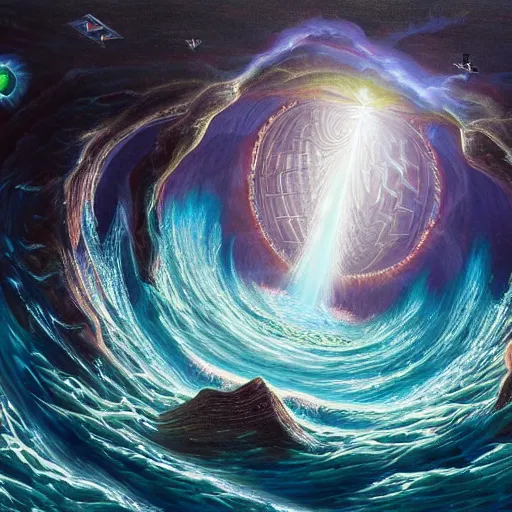 Image similar to highly detailed painting of atlantis opening a portal to another dimension,