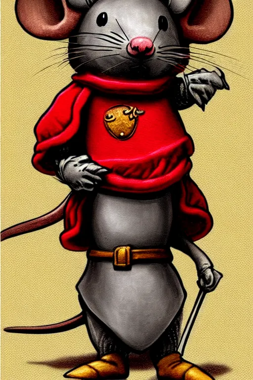 Prompt: a cute mouse knight character design, red wall, brian jacques fantasy art character