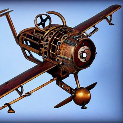 Prompt: a mechanical plane, steampunk style
