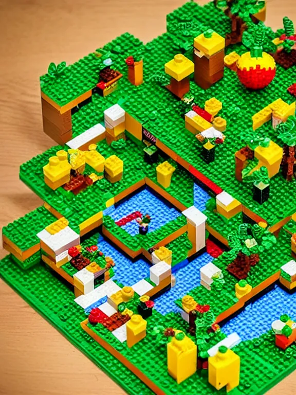 Image similar to miniature isometric pixel lego diorama of fruit forest