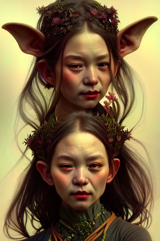 Prompt: beautiful goblin portrait, highly detailed, digital painting, artstation, sharp focus, illustration, art by tan zi and ayanamikodon and alphonse mucha and wlop