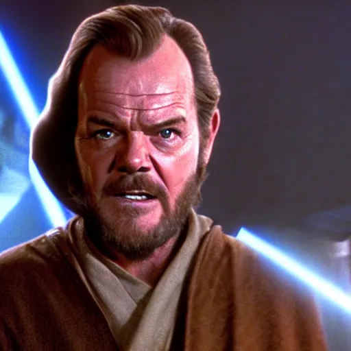 Image similar to jack nicholson as obi wan kenobi in star wars episode 3, 8k resolution, full HD, cinematic lighting, award winning, anatomically correct