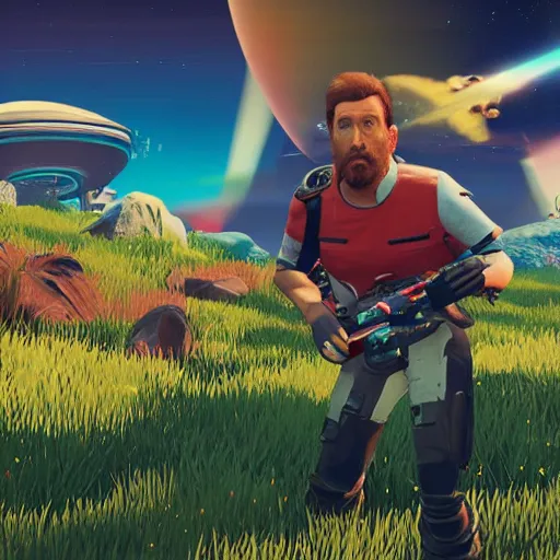 Image similar to No mans sky but everything is Tim Allen