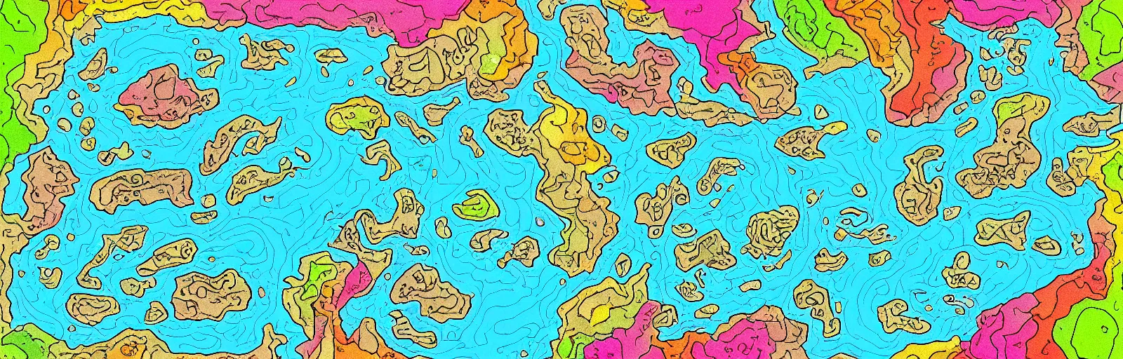 a rpg map divided into colored regions surrounded by