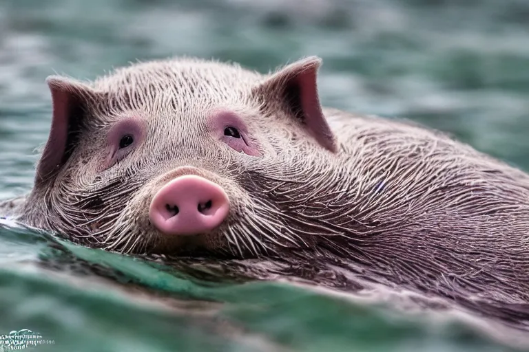 Image similar to a pig sea otter!!! hybrid! hyper realistic!! realistic lighting!! wildlife photographer of the year!!! bold natural colors, national geographic, hd, wide angle, 8 k