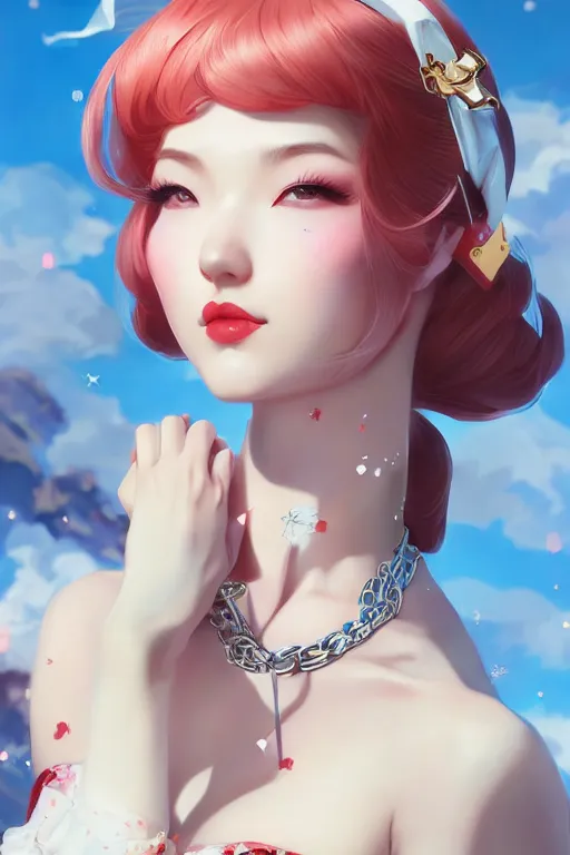 Image similar to a pin up and beautiful fashion charming dreamlke japan girl with lv jewelry, character art, art by artgerm lau and wlop and and ilya kuvshinov and john singer sargent, hyperdetailed, 8 k realistic, symmetrical, frostbite 3 engine, cryengine, dof, trending on artstation, digital art