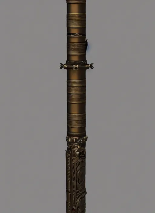 Image similar to an ancient japanese golden fighting bo staff, Unreal 5, DAZ, hyperrealistic, octane render, RPG portrait, dynamic lighting