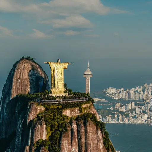 Image similar to high quality portrait of a monkey in front of Christ The Redeemer, studio photograph, photograph, realistic photo, 8k photo, 4k photo, stock photo, high resolution, cinematic shot, high detail