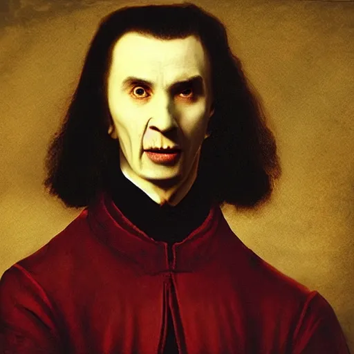 Prompt: Count Dracula, masterpiece by Rembrandt, 4k, hyperrealistic, photorealistic,