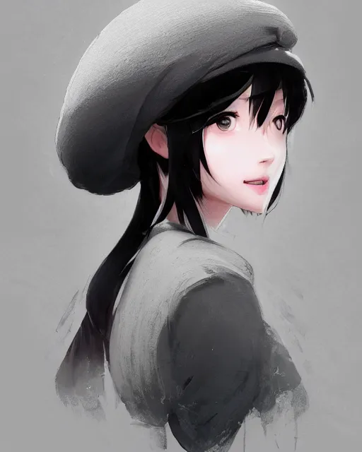 Image similar to girl with beret, sharp details, sharp focus, elegant, highly detailed, illustration, by Jordan Grimmer and greg rutkowski and PiNe(パイネ) and 薯子Imoko and 香川悠作 and wlop and maya takamura, intricate, beautiful, Trending artstation, pixiv, digital Art