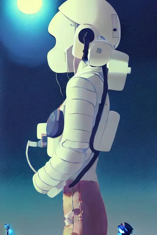 Image similar to portrait of a girl with astronaut helmets by ilya kuvshinov, cloudy sky background lush landscape ln illustration concept art anime key visual trending pixiv by victo ngai fanbox by greg rutkowski makoto shinkai takashi takeuchi studio ghibli