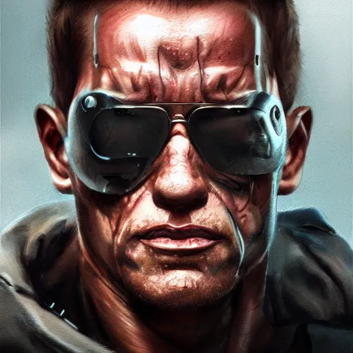 Image similar to a well designed portrait of terminator , detailed, realistic, sketch style, Artstation,Greg Rutkowski, 8K resolution.