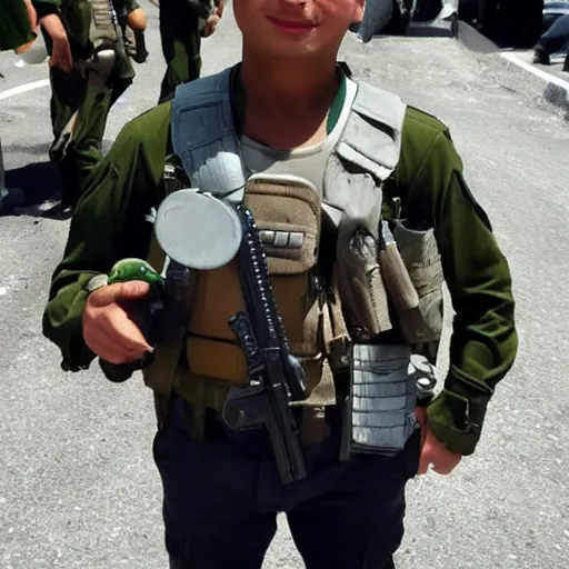 Image similar to minion from the movie the minions in idf soldier uniform