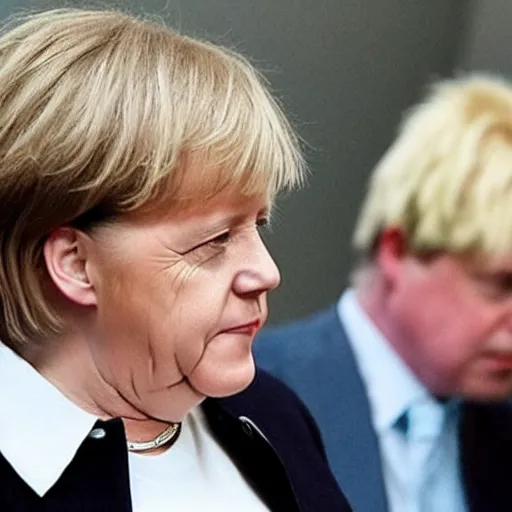 Prompt: angela merkel with hair style of boris johnson