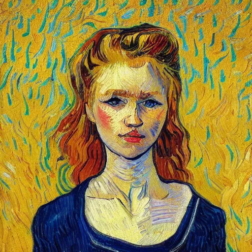 Image similar to a portrait of a beautiful ukrainian girl named Anna with blonde hair, van gogh painting