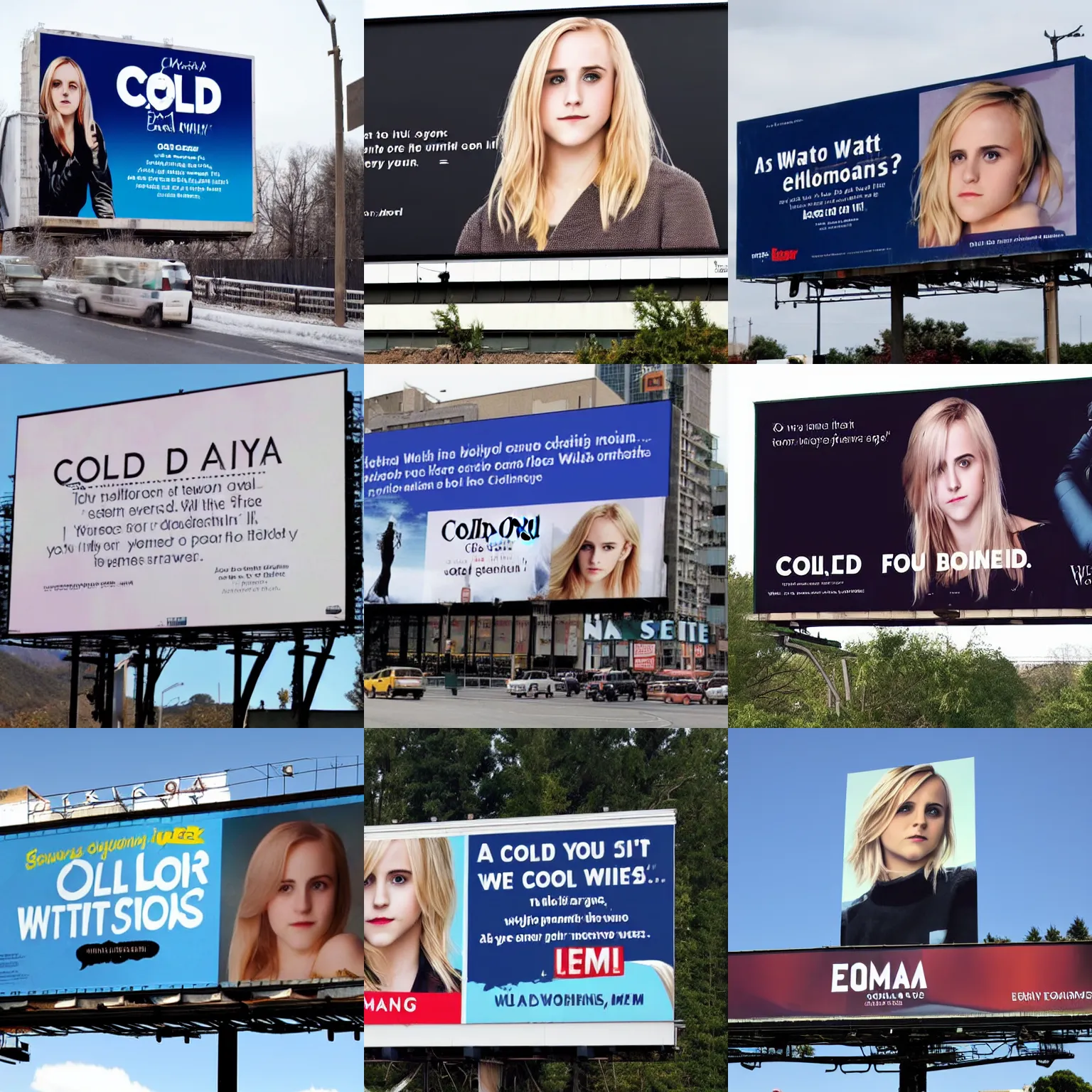 Prompt: a billboard for cold emma watsons