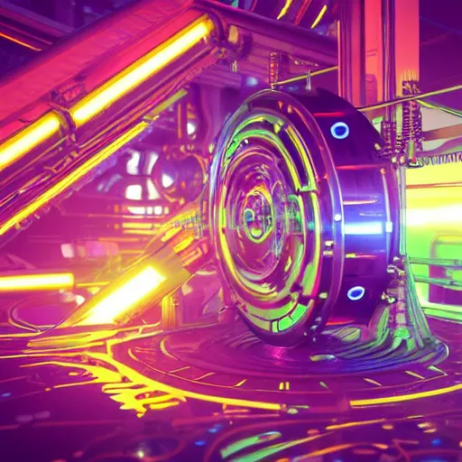 Image similar to album art, album is called tripmachine, tripmachine, photo of a huge futuristic steampunk machinery inside a computer, 8 k, fluorescent colors, halluzinogenic, multicolored, exaggerated detailed, front shot, 3 d render, octane