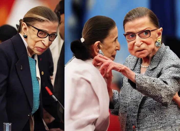 Prompt: ruth bader ginsburg fighting shinzo abe in hell