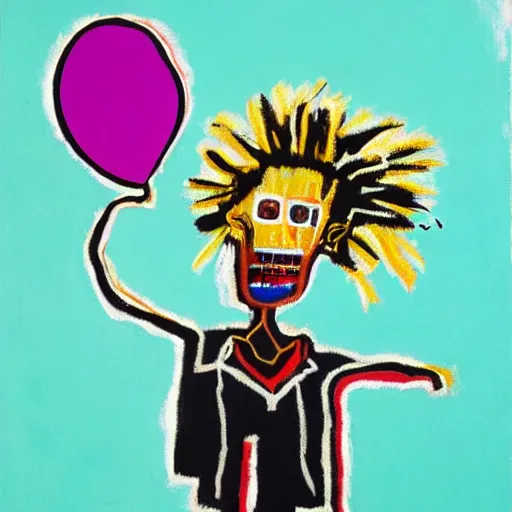 Image similar to basquiat style girl holding balloons